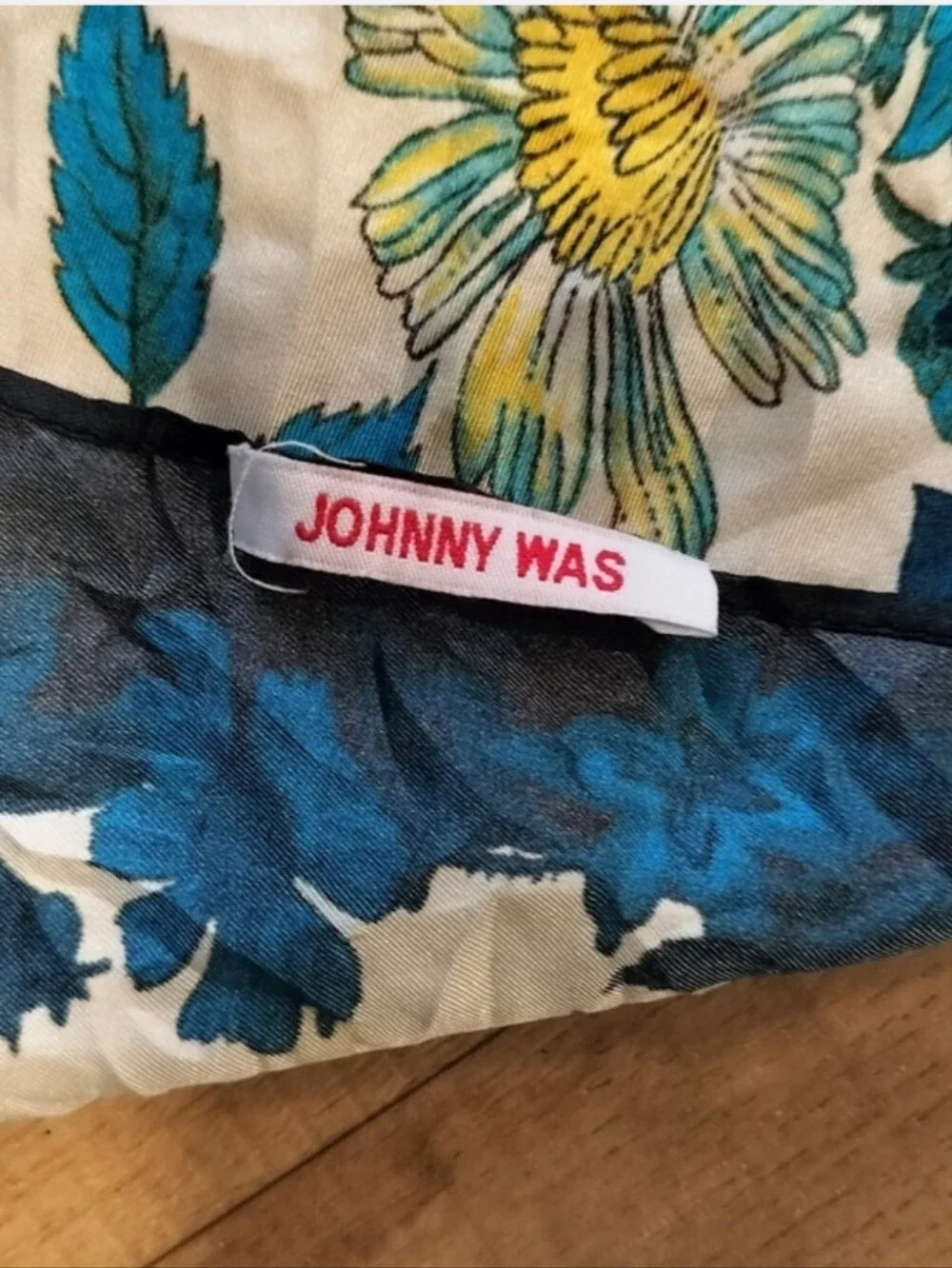 Johnny Was Floral Silk Scarf in Navy, White & Red